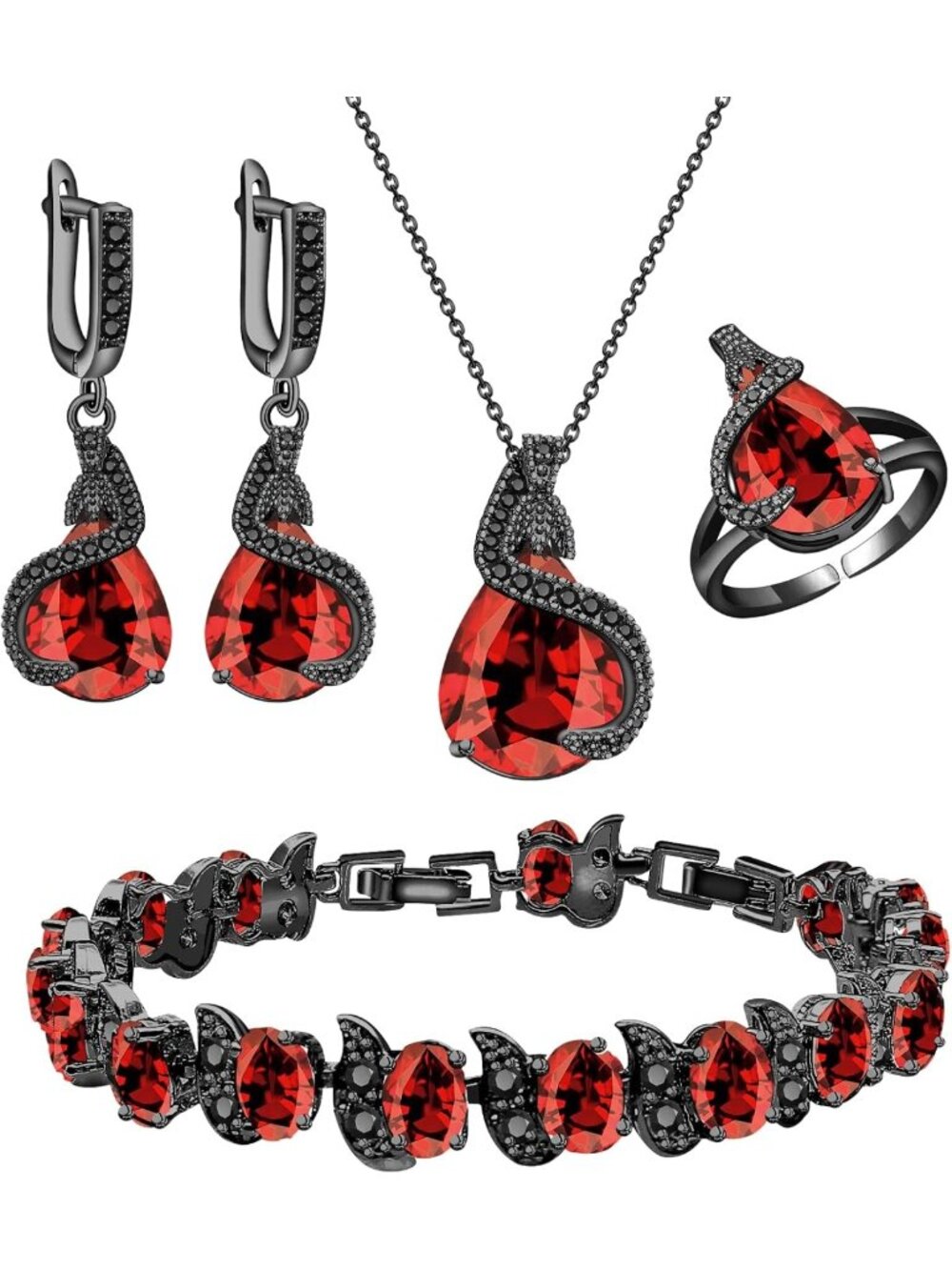 Elegant Water Drop Jewelry Set - Cubic Zirconia Earrings, Necklace, Ring